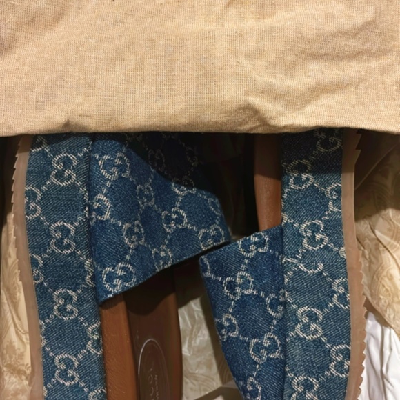 New Denim GG Monogram Angelina Platform 55mm Slide Sandals 40 Blue Tea - Picture 4 of 5